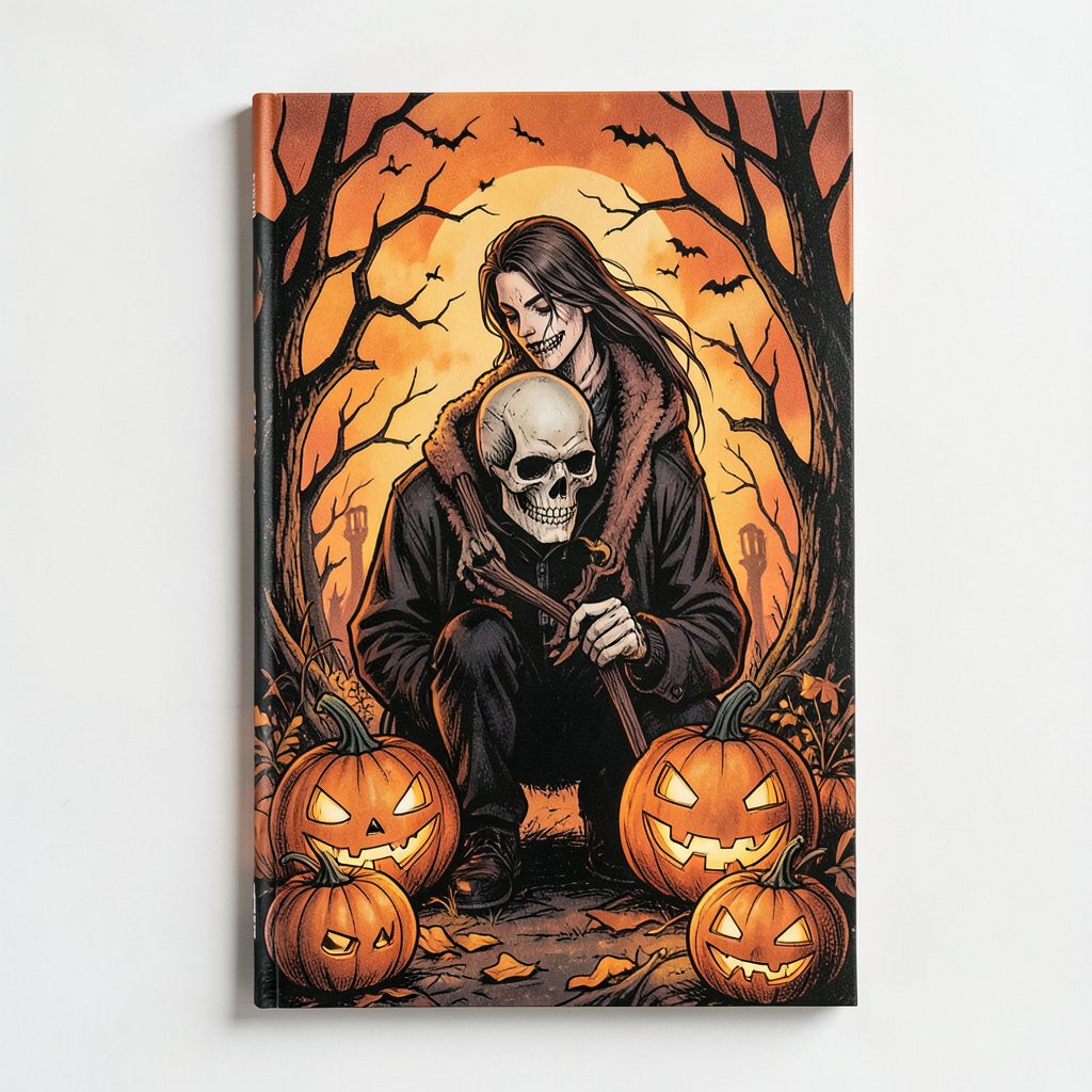 A signed comic edition with warm orange and black Halloween-themed artwork, evoking a spooky seasonal mood