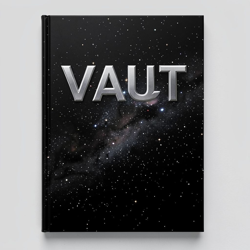 Trade paperback cover in deep space black and metallic silver, with the Vault title embossed across a starfield.